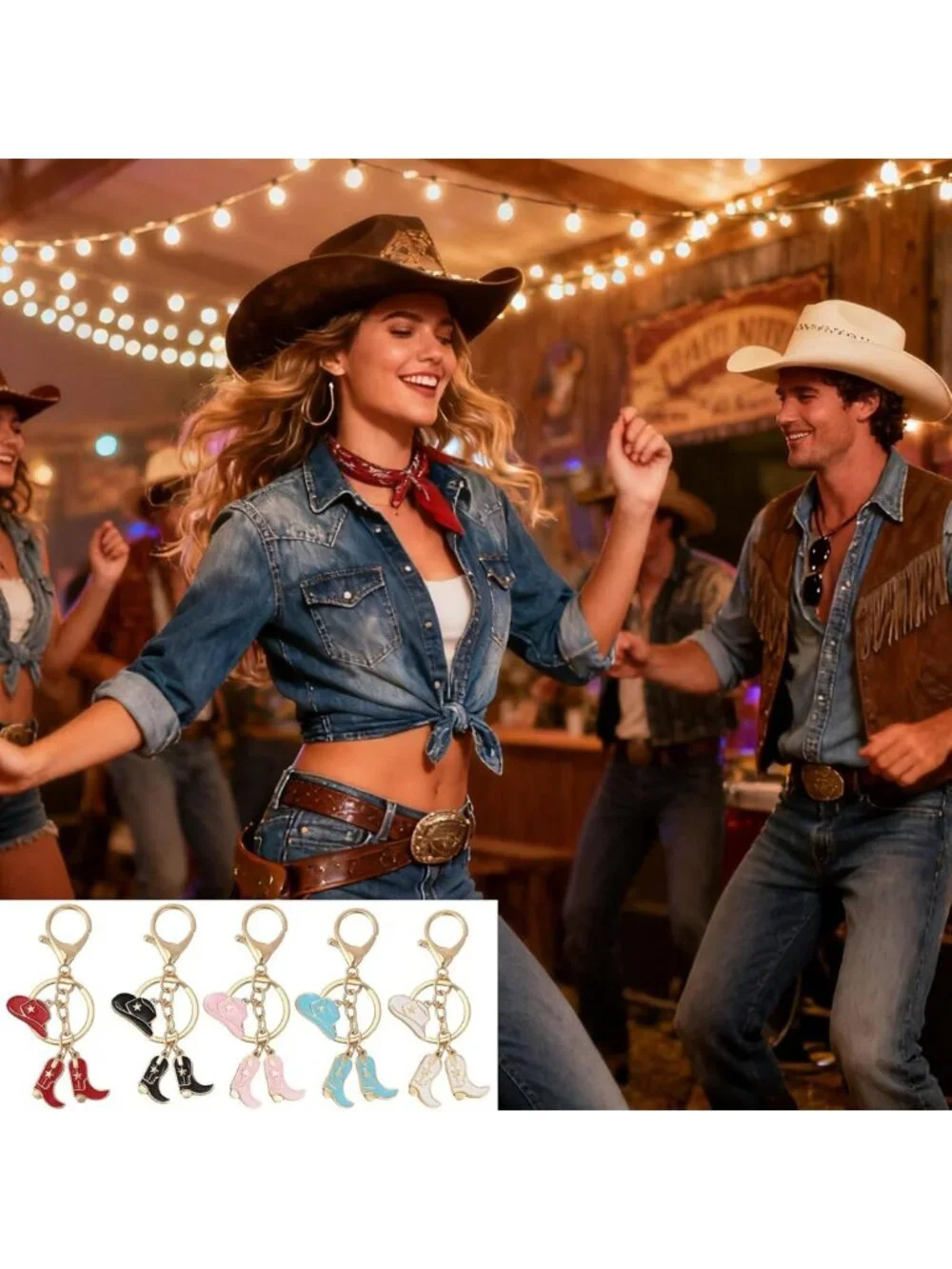 Cute Cowboy Key Chains - 10 Pack Western Hat & Boots Key Rings for Car, Purse